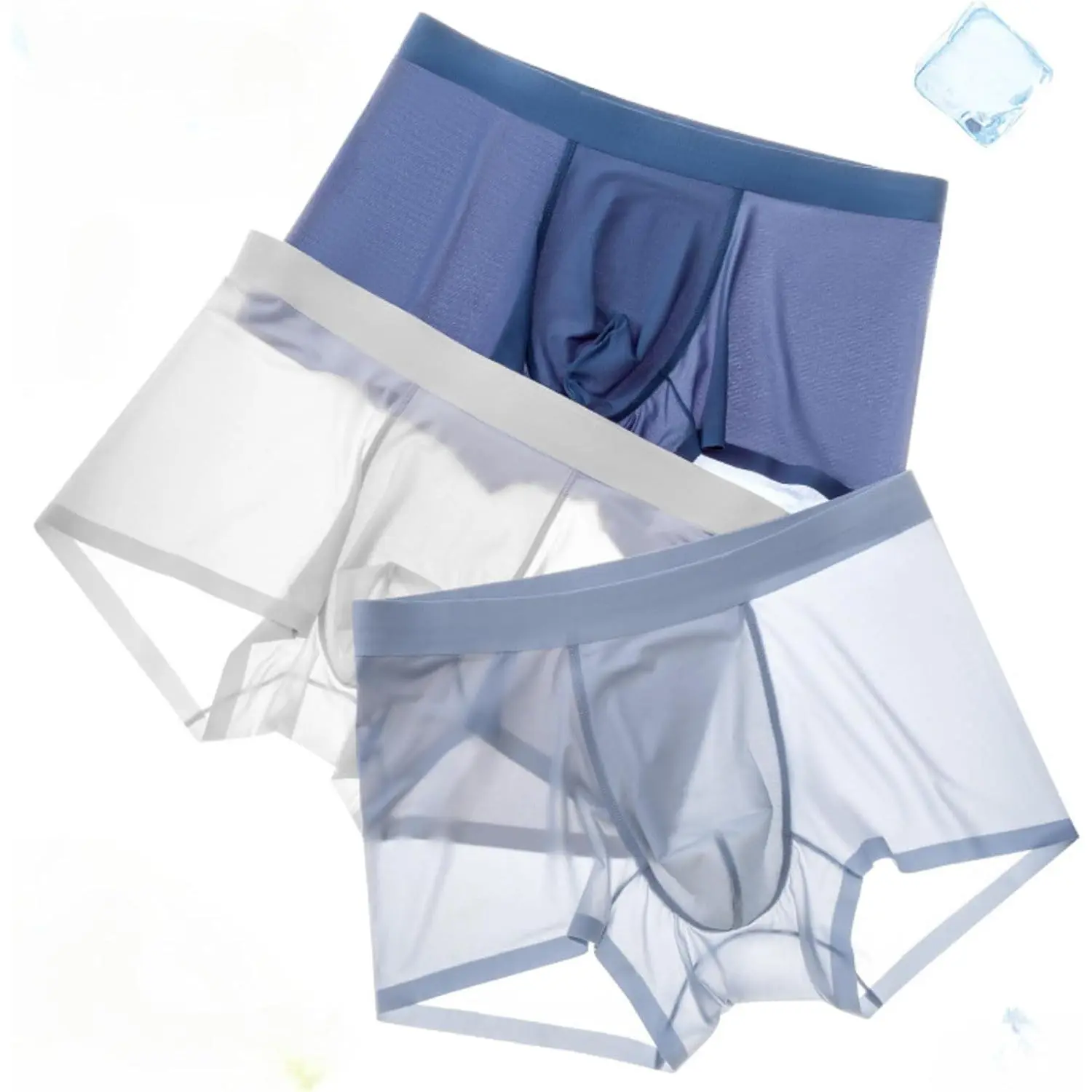 3 Pack Men's Ice Silk Sexy Seamless Boxer Briefs Shorts Underwear,Underwear Transparent Ultra-Thin Breathable Male Underpants,Father's Day Gifts