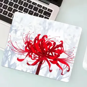 Japanese anime-style spider lily mouse pad - red manjushihua, thickened stitched edge desk mat, square mouse pad - smooth surface for home, office, and gaming