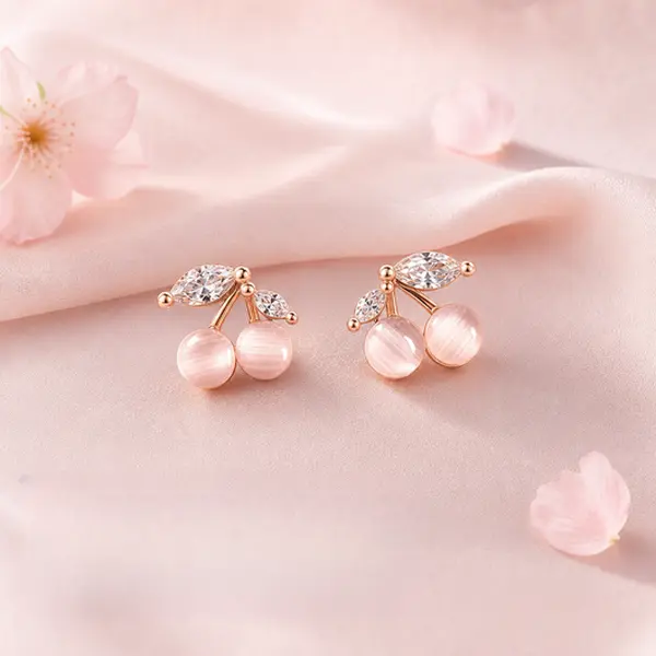 Zirconia Stone Initial Letter Necklace Set Small cherry earrings, compact and fresh zircon leaf earrings perfect gift idea unisex christmas gift day