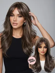 Women's Synthetic Wig with Side Bangs, Medium Length, Wavy Synthetic Hair, Deep, Natural Look, Perfect for Daily Wear, Parties, Cosplay