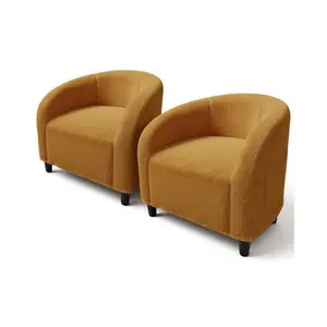 Garvee Accent Barrel Chair Set of 2 Boucle Club Chair Furry Sherpa Armchair Suitable for Living Room Bedroom Reception Room Office(Yellow)