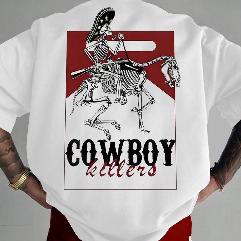 Men's Skeleton Graphic & Letter Print Round Neck Tee, Loose Casual Short Sleeve T-shirt for Daily Wear, Casual Streetwear Top, Men's Top for All Seasons