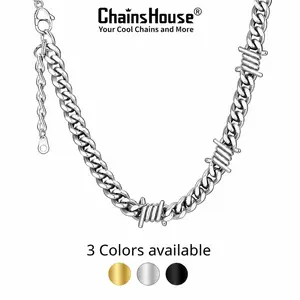 ChainsHouse Summervibe Thorns Chain 18K Gold Plated Jesus Thorns Stainless Steel Chunky Necklace for Men Women,5/6/7/9/12MM Width,16/18/20/22 Inches Length Casual Cool Unisex Hip Hop Necklace CHN18583