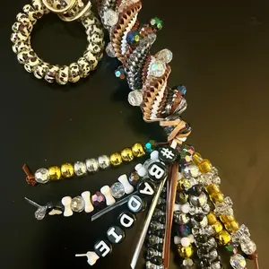 Stylish Handmade Luxury Fashion Keychain - Cheetah Baddie Brown, Black, Gold Beaded Boondoggle Bag Charm with Phone Cord Wristlet, Fun Keychains for Accessory Enthusiasts