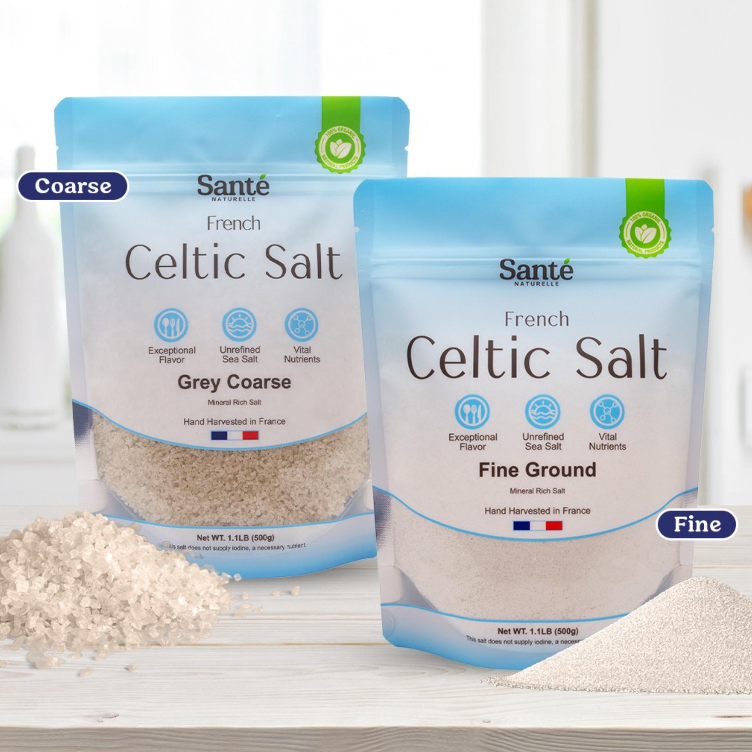 Sante Naturelle French Celtic Salt - 1.1lb Hand Harvested Mineral Salt, Grey Coarse & Fine Ground, Rich in Vitamins & Mi