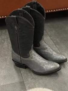 Ranchero Western Wear Boots Avestruz gris tubo negro