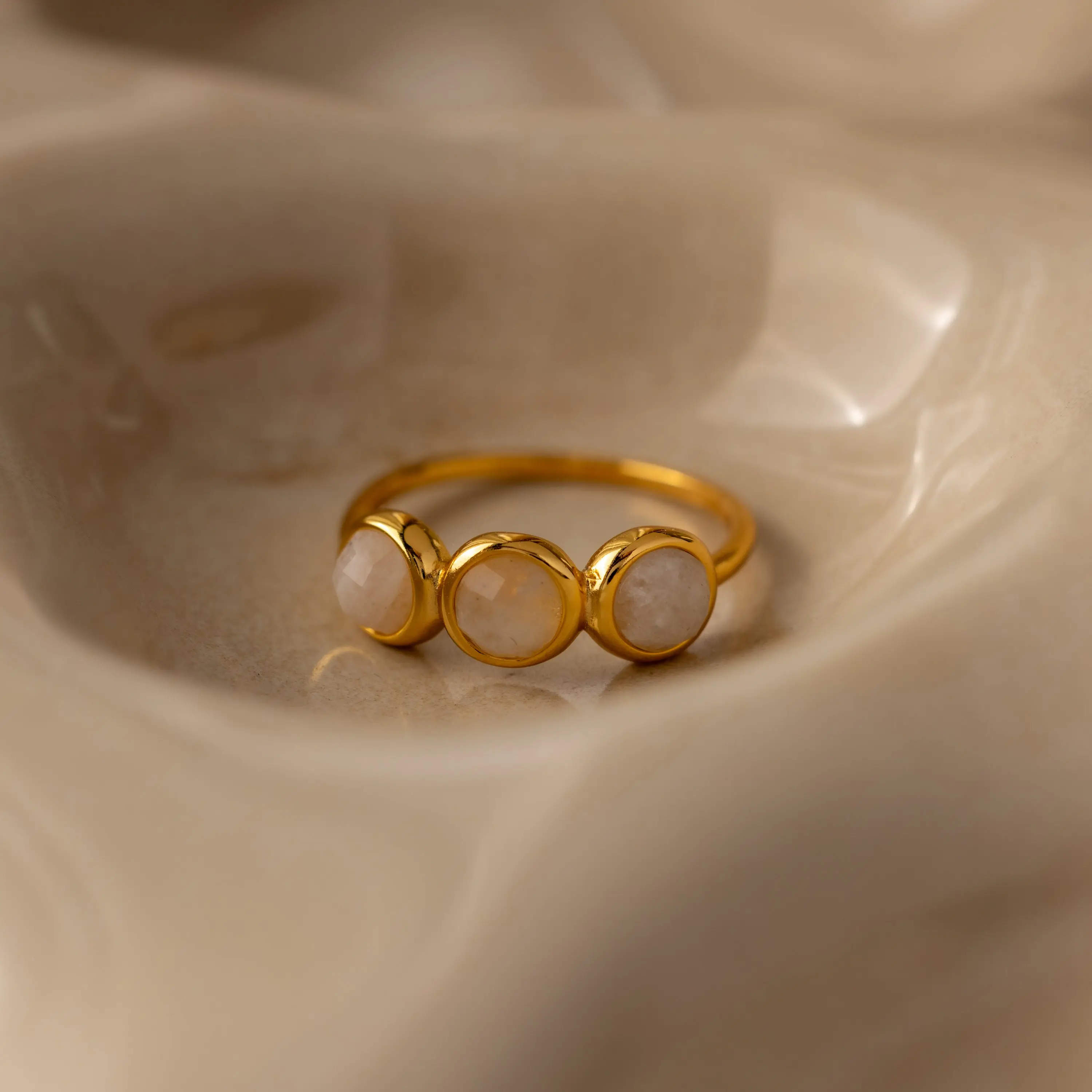 Moonstone Cluster Ring by Caitlyn Minimalist - Triple Bezel Clear Gemstone Ring in Gold - Boho Crystal Jewelry - Girlfriend Gift