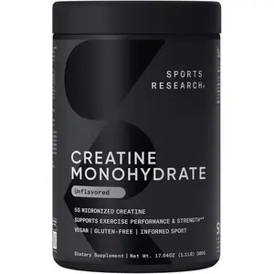 Sports Research Creatine Monohydrate - Gain Lean Muscle, Improve Performance and Strength and Support Workout Recovery* - 5 g Micronized Creatine - 17.64 oz