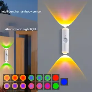 3/4 Pack RGB Adjustable Smart Motion Sensor Wall Light, 7 Ambient Colors, Long Battery Life Magnetic Stick Anywhere, Easy Installation for Bedroom, Stairs, Wardrobe