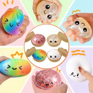 Glitter Dumpling Squishy, Rainbow Dumplings Squishy Toy, Cute Anxiety Relief Fidget Toy, with Steamer Box,Soft Squeeze Decompression Dough for Adults, Party Gift