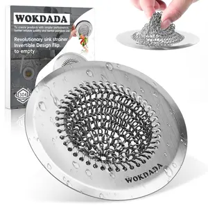 Kitchen Upgrades 304 Stainless Steel Kitchen Sink Strainer - Patented Reversible Chain Mesh Food Catcher, Anti-Clogging Sink Stopper, Universal Fit for Kitchen Drain, Easy Clean Basket