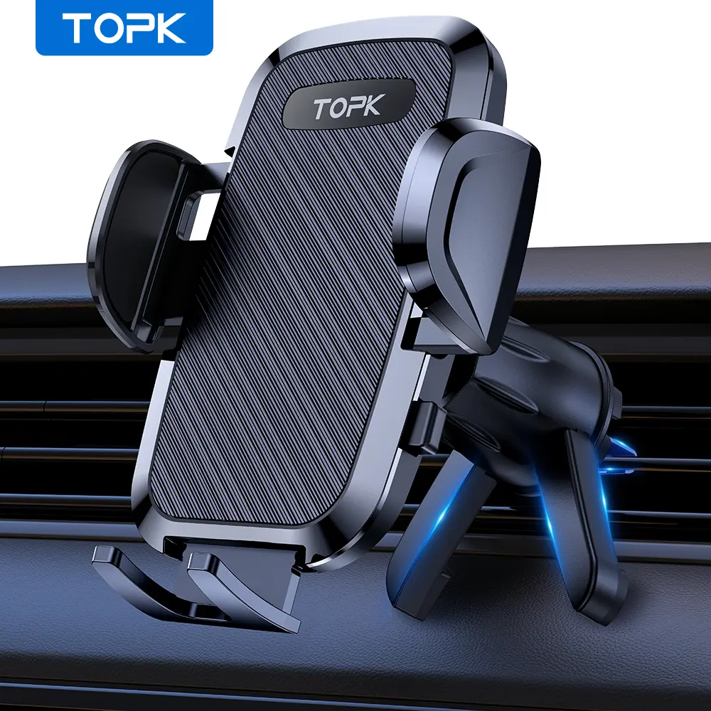 TOPK Upgraded Support Function Mobile Phone Holder - Metal Hook In Car Air Vent Mount, Unisex Hands-Free Stand Compatible with iPhone/Android Smartphones