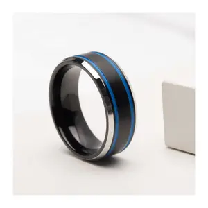 Verve Men's Jewelry Stainless Steel Black and Blue Ring