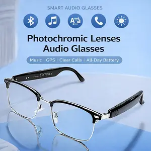 Bluetooth Smart Glasses with Photochromic Polarized Lenses Built-in Speakers Mic Blue Light Filter AI Translation Support for Multiple Languages Wearable Wireless Design - Device