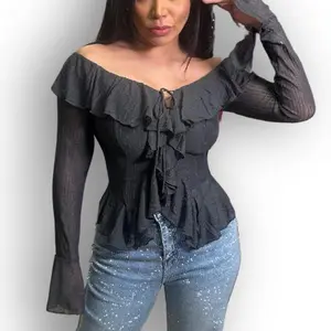 Mesh Long Sleeve Cardigan with Ruffles - Versatile Design for Casual Wear - Womenswear