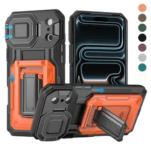 Slide Wallet Credit Card Holder Slots Case For iPhone 17 16 15 14 13 Pro Max, Invisible Stand, Flip Camera Cover Protection, Heavy Duty Rugged Military Grade Drop Shockproof Cover