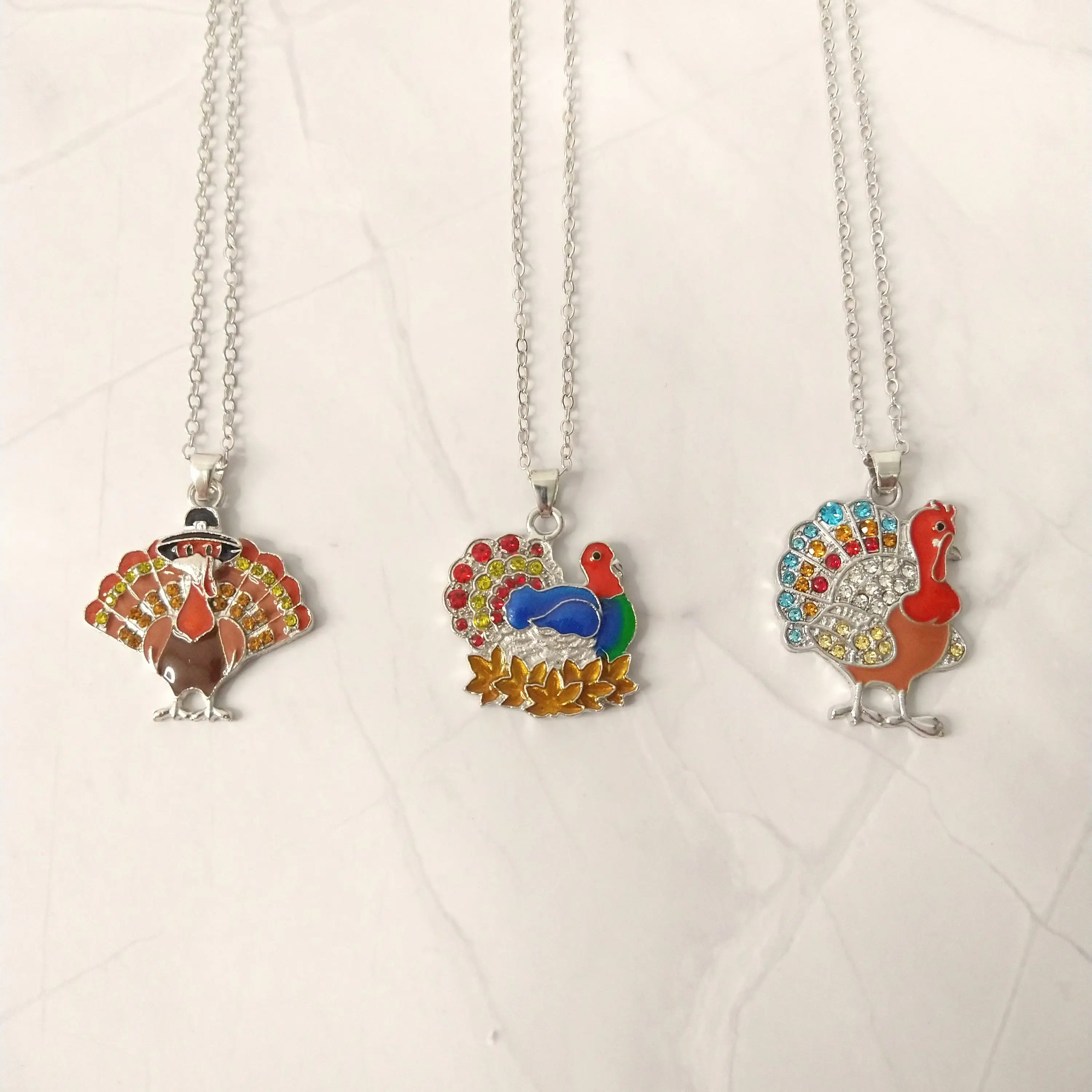 #558 Various Turkey with Rhinestones Necklace 18 inch with 2 inch extender- Casual Thanksgiving Jewelry