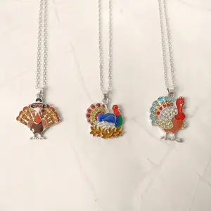 #558 Various Turkey with Rhinestones Necklace 18 inch with 2 inch extender- Casual Thanksgiving Jewelry