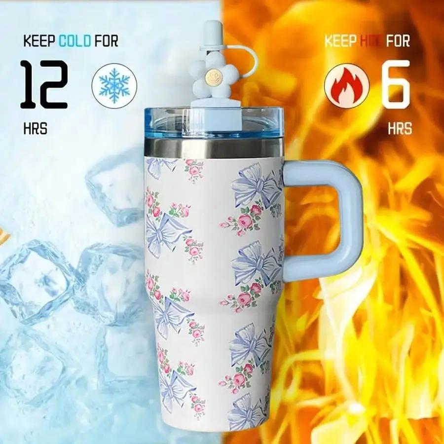 Car Stuff 14oz Car Cup 304 Stainless Steel Insulated Travel Tumbler with Handle Straw Lid & Cold Retention