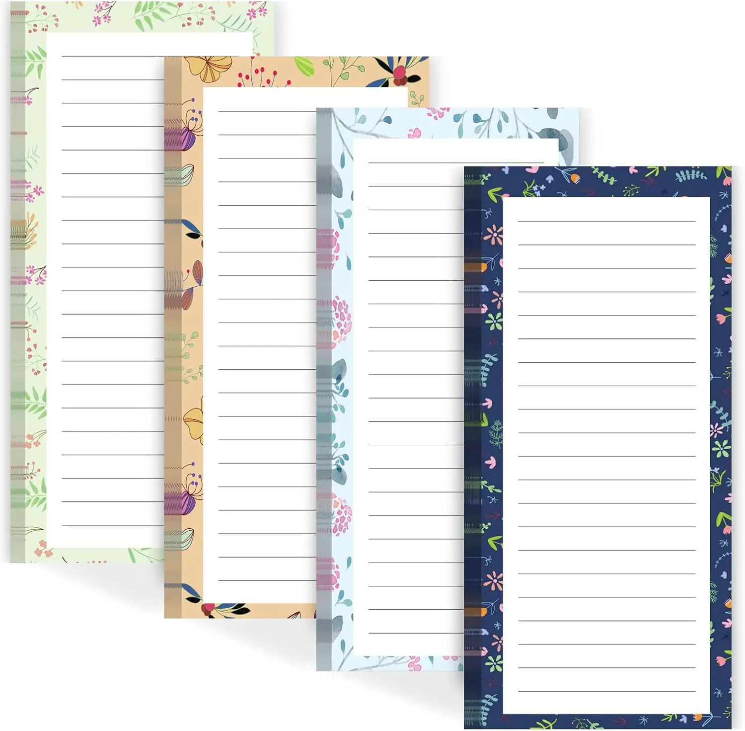 Magnetic Refrigerator Notepads - Flower Design, 4-Pack, 50 Sheets Per Pad, Office Stationery for Grocery Lists, To-Dos
