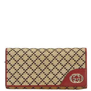 Pre-owned GUCCI Canvas Small Leather Goods Diamante Interlocking Leather Long Wallet