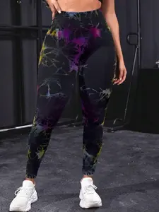 Plus Size Women's Seamless Tie-Dye Sports Leggings Full-Length Yoga Pants Multicolor Mid Waist Cropped Fit All Seasons