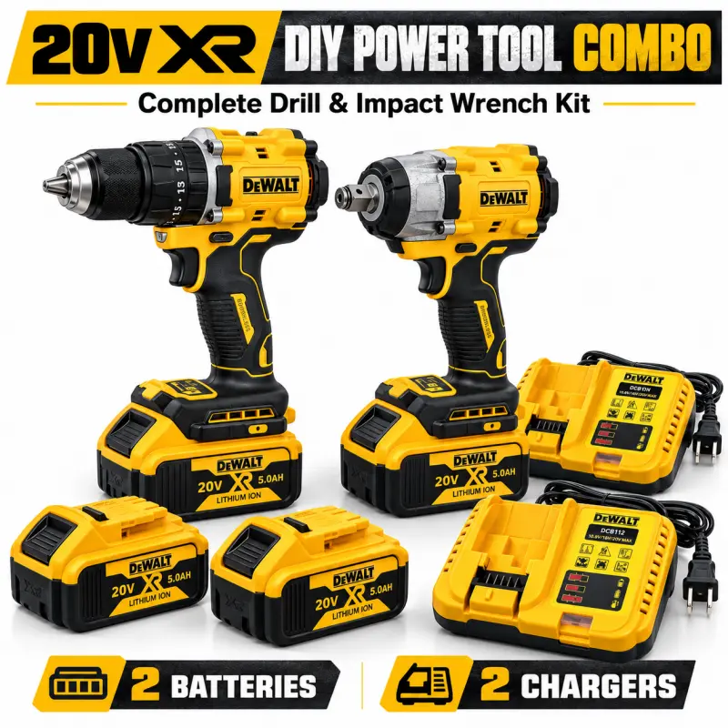 DEWALT 20V Cordless Drill & Impact Wrench Power Tool Set, Heavy Duty Metal Construction, Powerful Drilling, Fastening & Nut Removal, Battery with Charger, for Auto Repair, Mechanic, Woodworking, Garage & Home DIY
