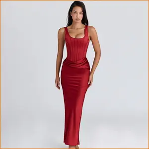 KODA & CO 04 European & American Fashion Sexy Backless Sleeveless Cami Solid Color Slim Fit Fish Bone Corset Ruched Bodycon Dress