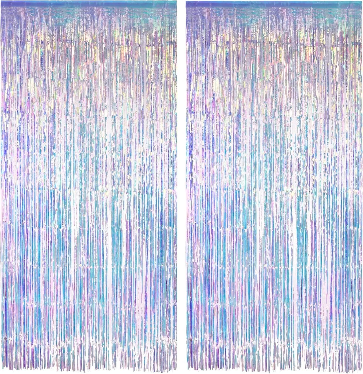 Iridescent Party Streamers Backdrop - Neon Transparent Holographic Tinsel Foil Fringe Curtain for Mermaid/Frozen/Sea/Euphoria/ERAS Party Theme Decorations 3.2ft x 6.5ft 2 PCS