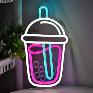 1pc Bubble Milk Tea Cup Shape LED Wall Art Neon Sign Light for Milk Tea Cold Drink Juice Coffee Shop Store Wall Decoration Decorative Neon Light