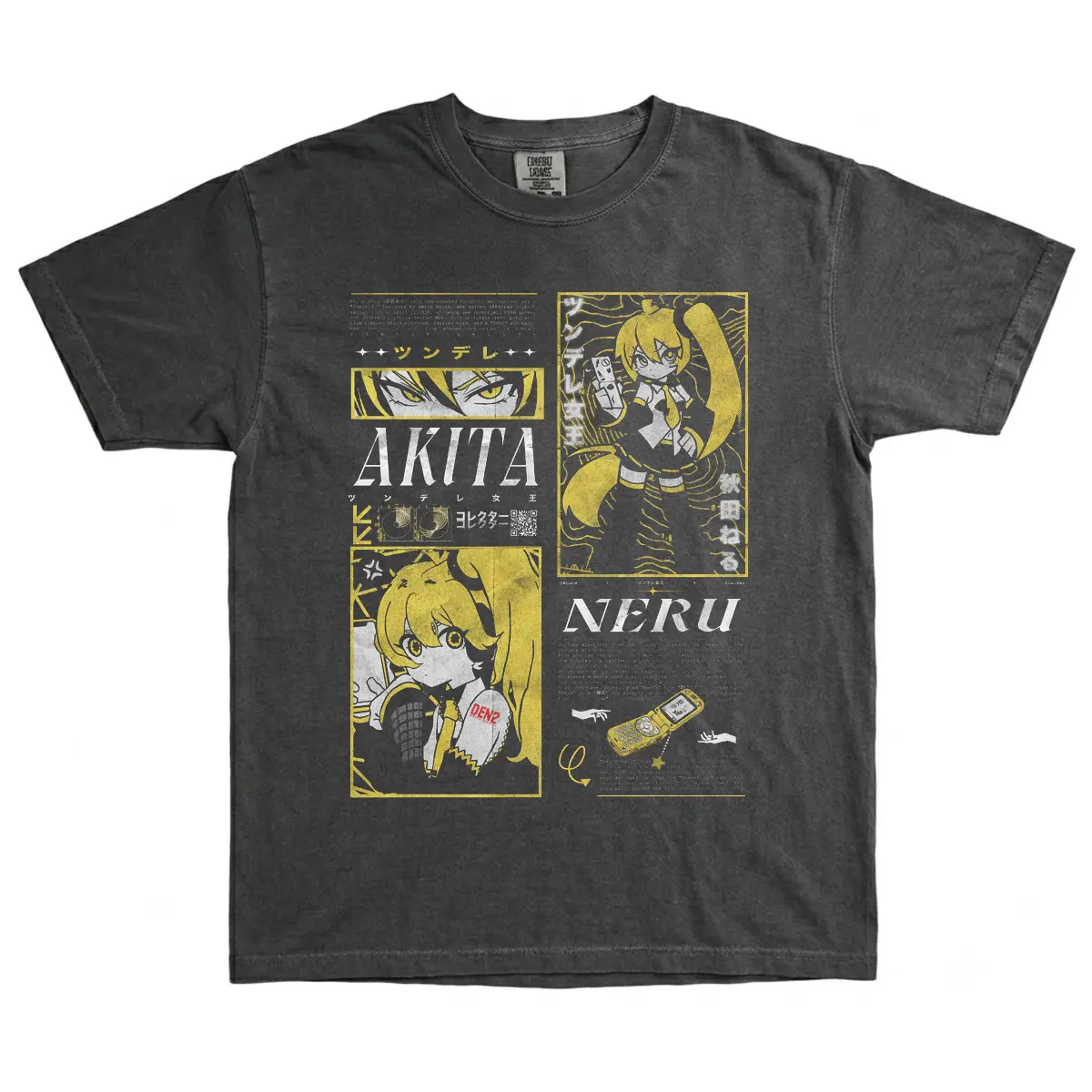 Akita Neru Retro Manga Collage T-Shirt, Yellow Black Anime Graphic Tee