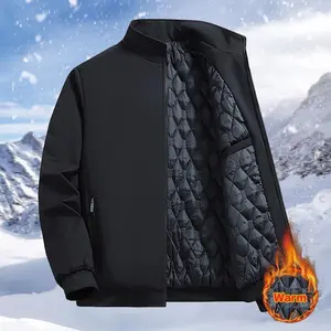 Men’s winter jacket made of thick polyester, windproof and warm with a stand-up collar; suitable for daily casual outdoor wear and formal occasions, as well as outdoor activities.