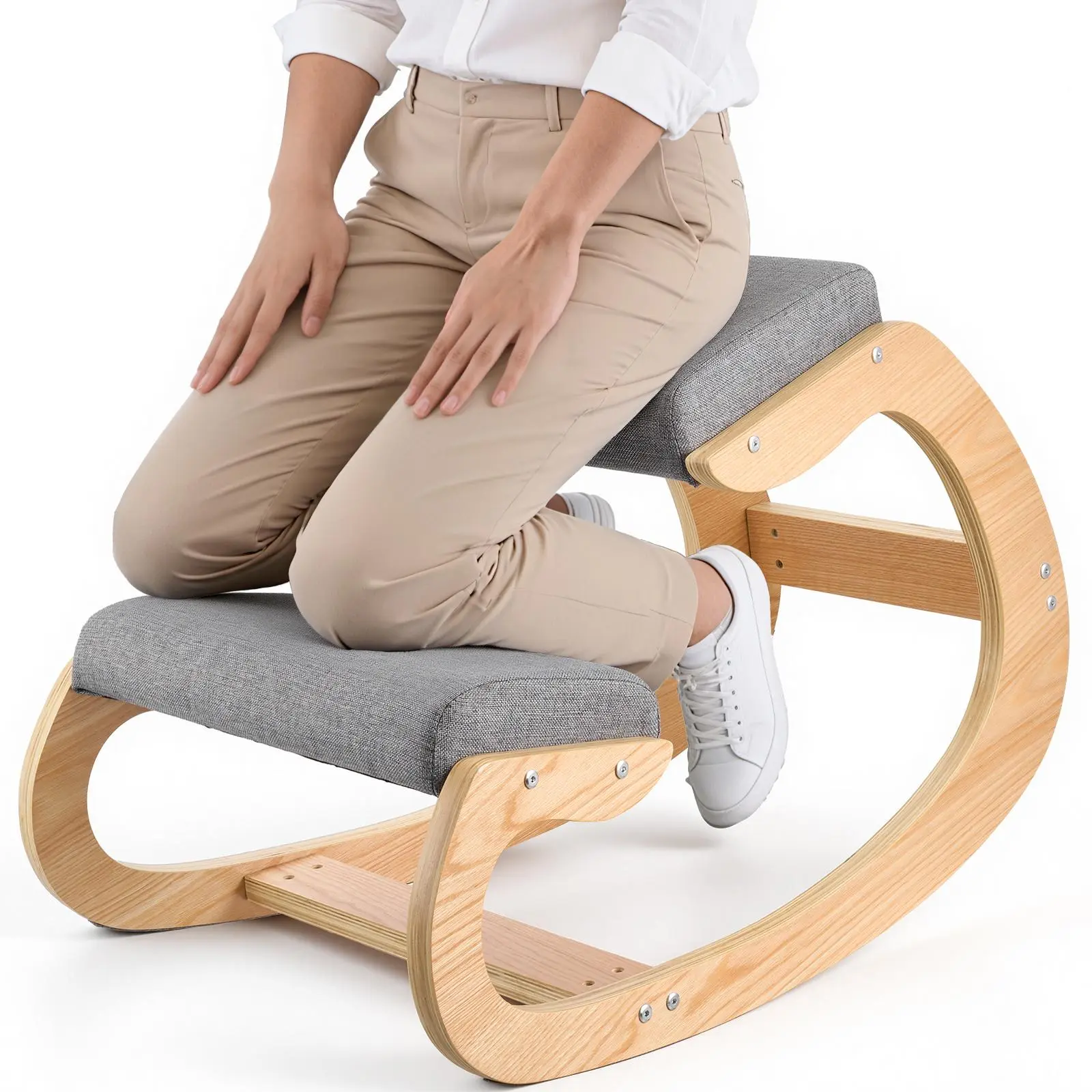 【SummerFinds】VEVOR Ergonomic Kneeling Chair, Wooden Posture Knee Chair with Thick Foam Cushions and Solid Wood Frame, Adjustable Height, Natural Relief for Neck or Back Pain for Home, Office or Meditation, Gray