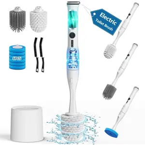 Electric Toilet Brush and Holder Set, 8 in 1 Electric Toilet Bowl Cleaning Kit with 8 Replaceable Brushes (Hard Nylon and Soft Silicone), 6 Refills Disposable Cleaner Brush