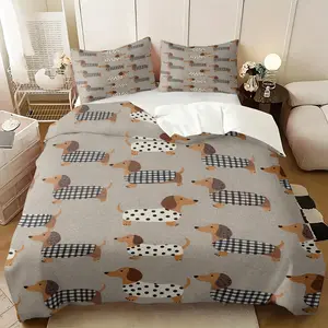 Playful Fresh Printed Comforter Set With Duvet Cover and 1/2 Coreless Pillowcase, Cute Style Dachshund Themed Duvet Cover, Soft and Comfortable Bedding Set