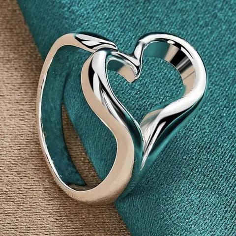 Women's Silver Hollow Heart Shaped Fashion Ring - Size 6 Adjustable Open Band, Elegant Casual Daily, Dainty Metal Coating Costume Jewelry Ring Stack Piece
