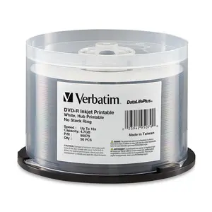 VERBATIM DVD-R 4.7GB 16X DataLifePlus White Inkjet Printable, Hub Printable - 50pk Spindle