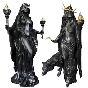 Gothic Hecate statue, the dark goddess holding a torch, 6.30-inch power supply required, desktop decoration, mysterious altar, resin sculpture home decoration