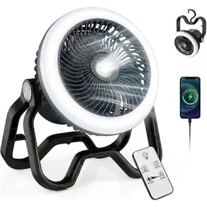 Camping Fans for Tents Outdoor Fan with Light Fan for Bedroom Portable Rechargeable Camping Lantern-40Hrs,20000mAh  Operated with Remote, Hook, Base, 3 Speeds, RV, Outage