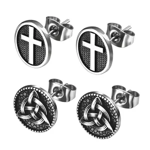 Celtic Cross Stud Earrings: Vintage 316L Stainless Steel Hypoallergenic Silver and Black Classic Design