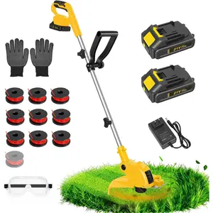 21V Electric Weed Wacker, 12" Auto-Feed Grass  with 2.0Ah  &  Charger, 2-in-1 Cordless String Trimmer & Lawn Edger Includes 10 Lines for Garden and Yard Maintenance, Yellow