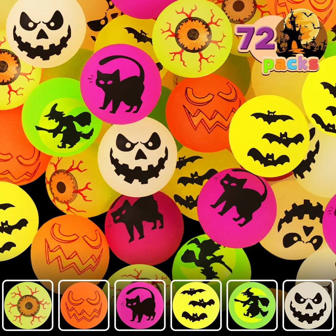 72 Pack Halloween Theme Designs Bouncing Balls, Glow in The Dark Bouncy Party Favors Supplies for Kids, Trick or Treating Goodie
