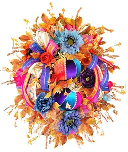 Jewel Tone Velvet Pumpkin Fall Wreath