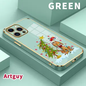 Soft TPU Phone Case for iPhone 17 15 Pro Max 16 14 Plus 13 12 11 X XS Max XR Doggy Christmas Joy Pattern Luxury Electroplating TPU Anti-Fingerprint Mobile Phone Back Cover