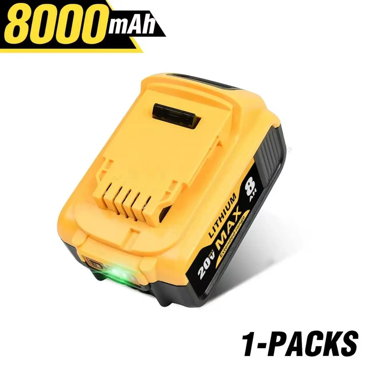 8.0Ah High Capacity 20V Max Lithium Ion Replacement Battery, for Dewalt 20V Cordless Drill Power Tools, Compatible with DCB200, DCB205, DCB206 & More