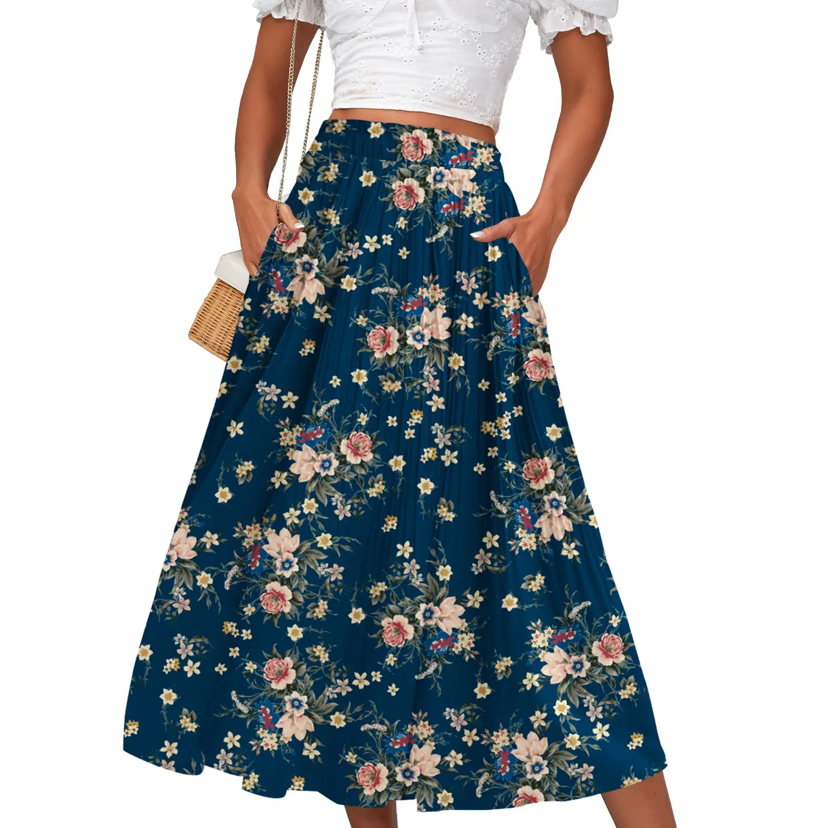 Pink Floral Navy Print