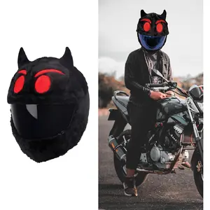 Red Little Devil Halloween Helmet Cover Soft Fabric Festive Decor 40*28*26cm for Most Motorcycle Helmets
