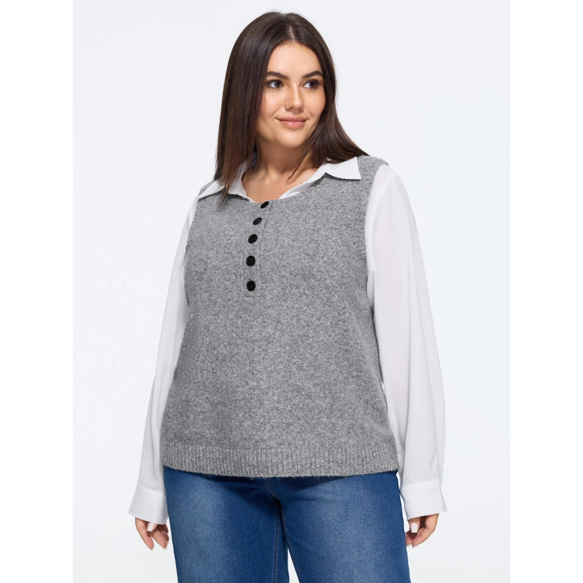 BLOOMCHIC Women's Plus Size Heather Natural Wool Button-Front Spandex Fabric Sleek Fit Garment Sweater Vest [M-6X] Summerfinds