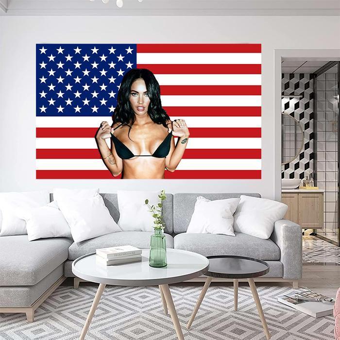 Megan Fox American 3x5Ft Flag Tapestry for Wall Hanging Man Cave CollegeDorm Room Decor Outdoor Banner with 4 Brass Grommets Decorative