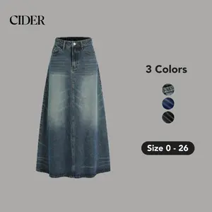 Cider Denim Mid Waist Solid Pocket Maxi Skirt